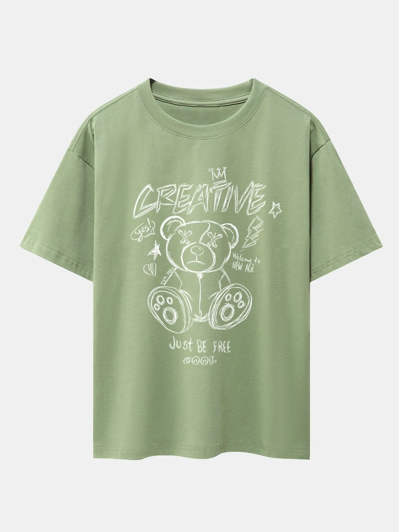 Graffiti Bear Print Drop Shoulder Oversize T-Shirt
