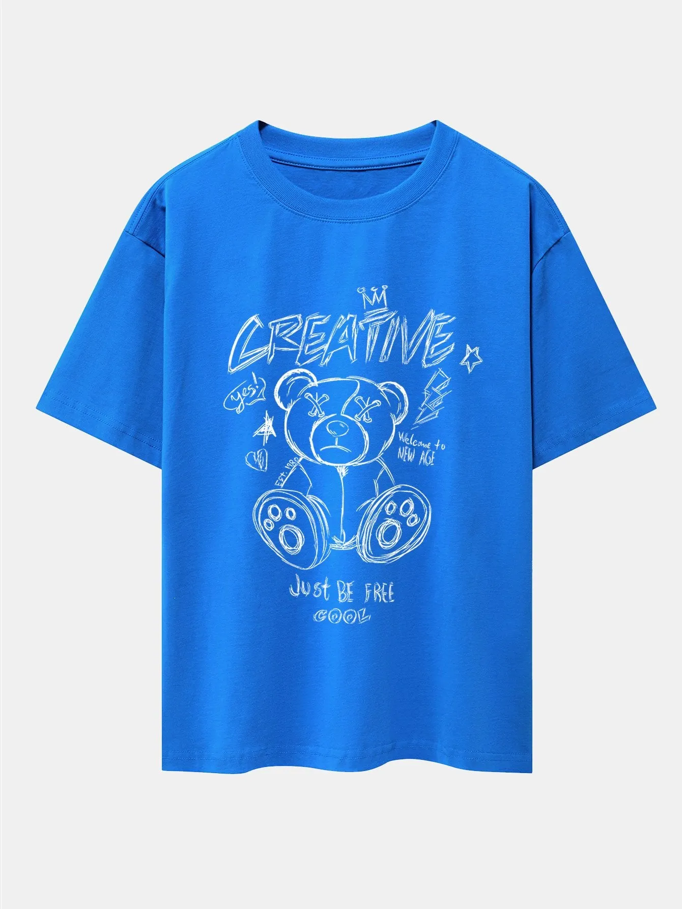Graffiti Bear Print Drop Shoulder Oversize T-Shirt