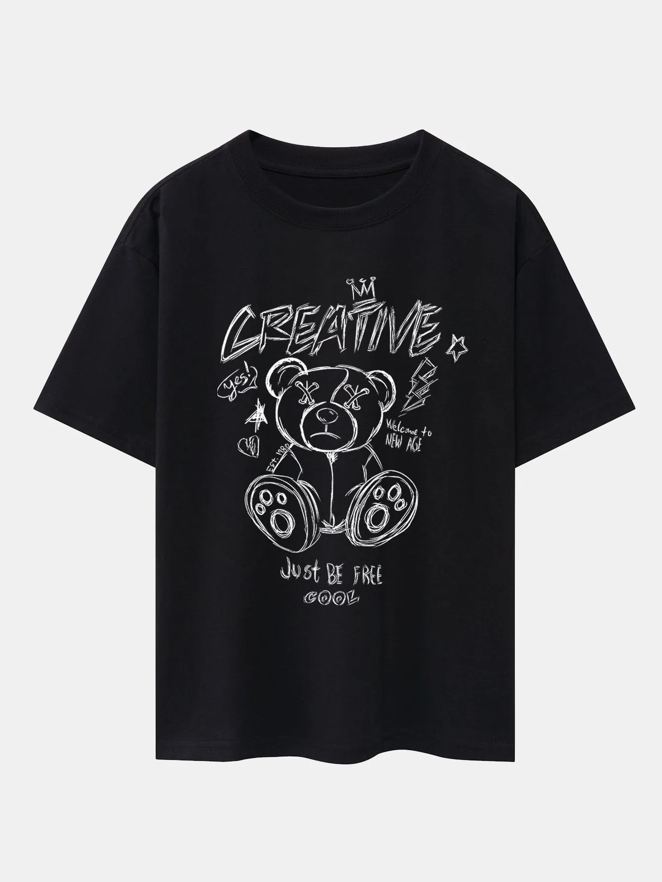 Graffiti Bear Print Drop Shoulder Oversize T-Shirt