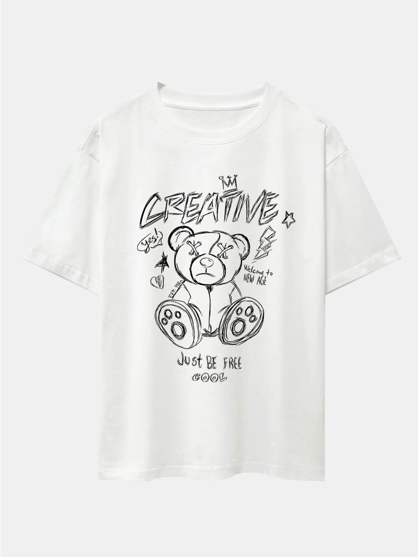 Graffiti Bear Print Drop Shoulder Oversize T-Shirt