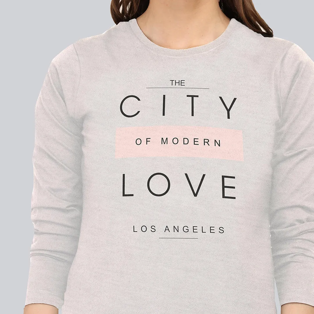 Graphic Printed Full Sleeve T-Shirt - Heather Grey