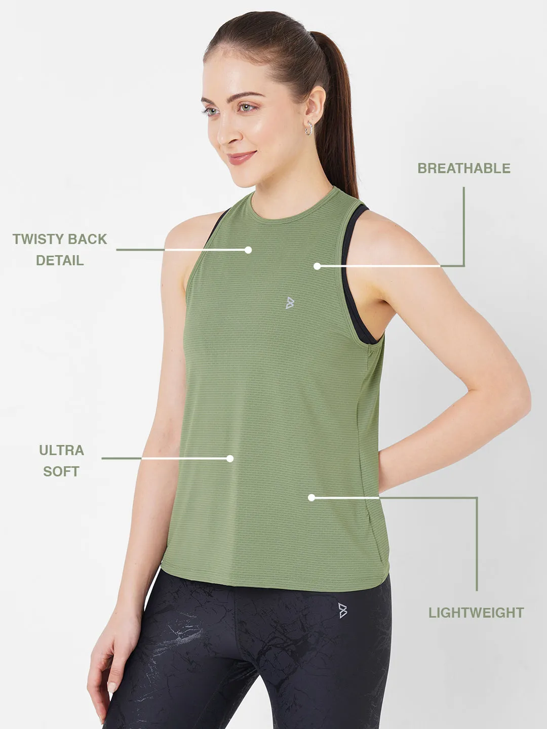 Green Olive Twisty Back Tank