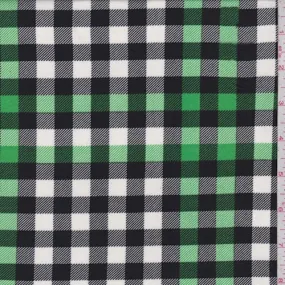 Green/White/Black Twill Check Double Brushed Jersey Knit Fabric