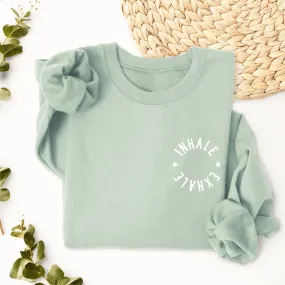 Inhale Exhale Sage Green Pocket Design Sweatshirt