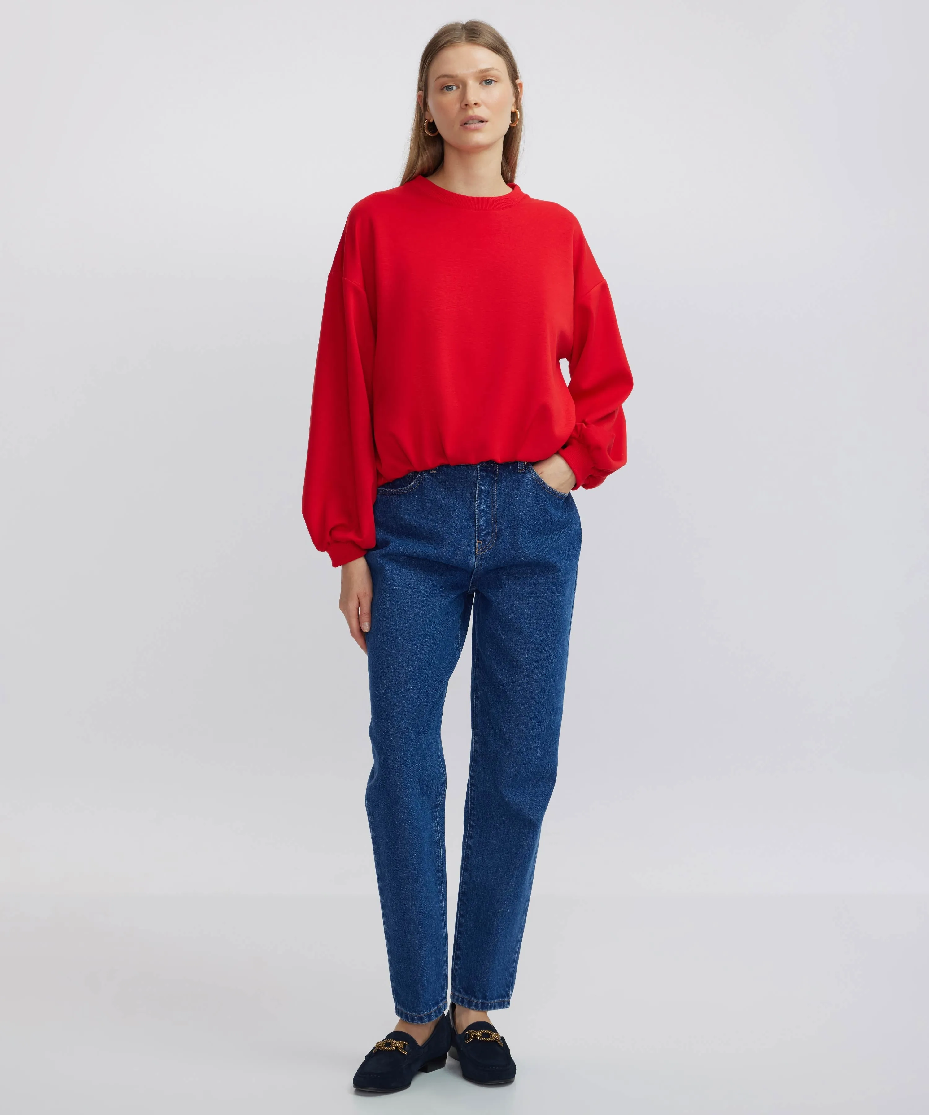 Ipekyol Draped Balloon Sleeve Sweatshirt Red