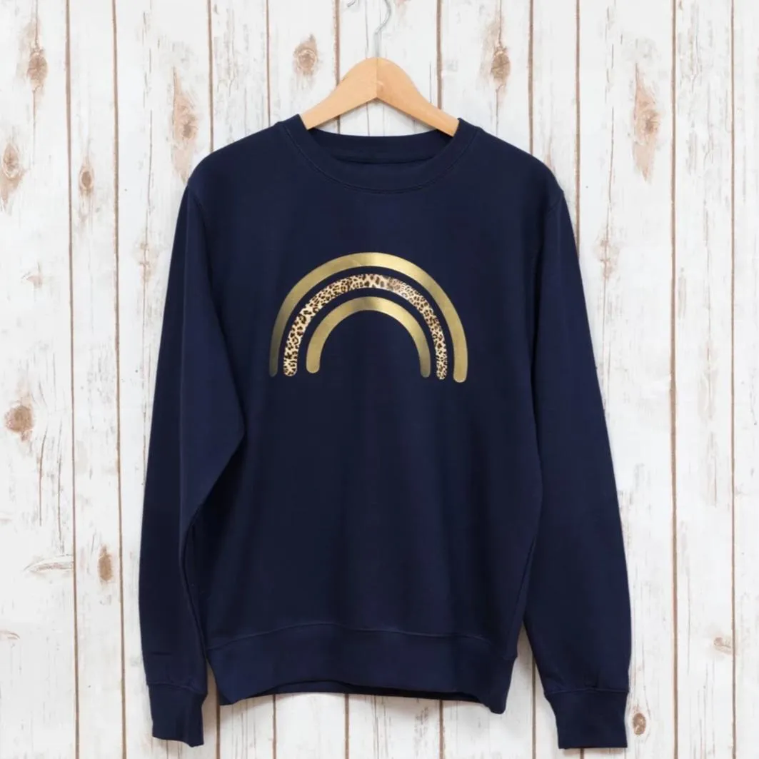 Ladies Leopard Print Rainbow Sweatshirt