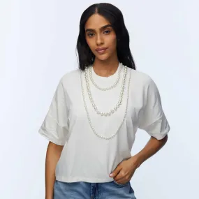Lele Sadoughi Ivory Short- Sleeve Pearl Strand Tee