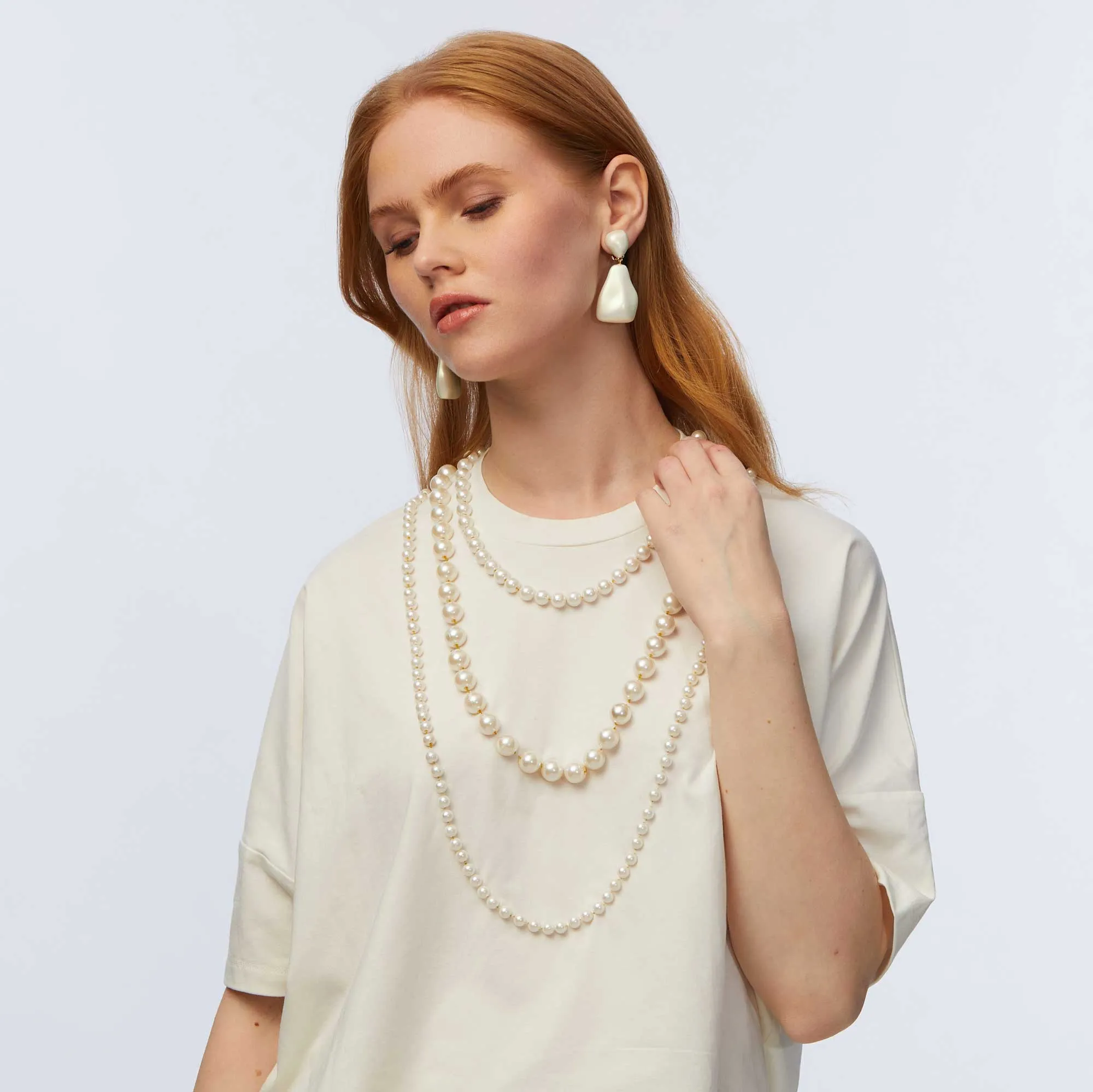 Lele Sadoughi Ivory Short- Sleeve Pearl Strand Tee