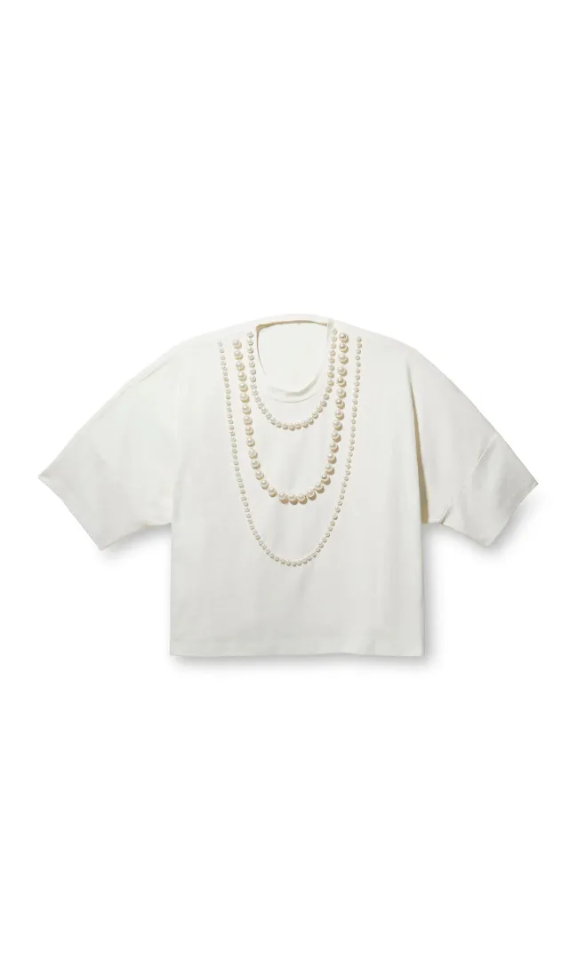 Lele Sadoughi Ivory Short- Sleeve Pearl Strand Tee