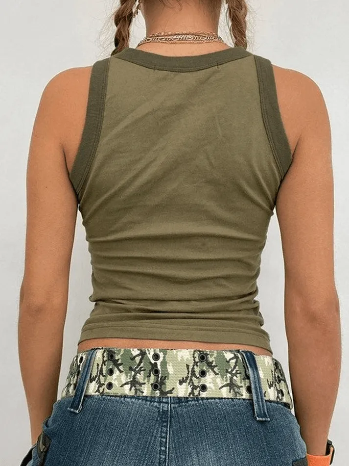 Letter Print Racer Back Tank Top