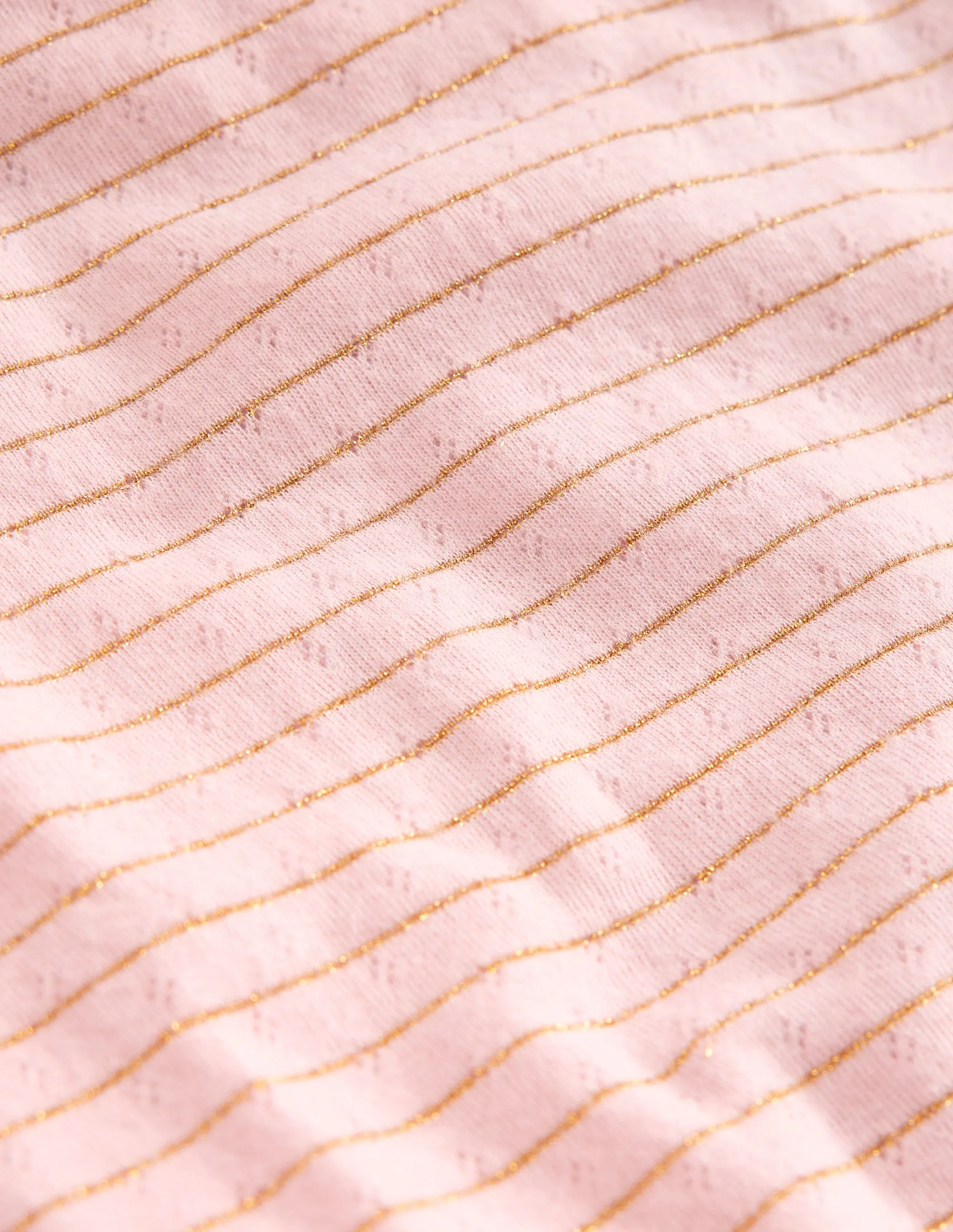 Long Sleeve Pointelle Top-Chalk Pink/ Gold Lurex Stripe