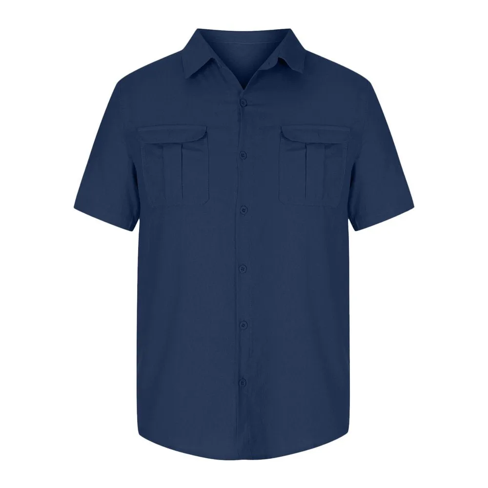 Men's Trendy Vacation Plain Color Cotton Linen Double Pocket Casual Shirts Short Sleeves Mens Graphic Tees T Shirts for Men Big And Tall Mens T Shirts Casual Navy,2XL
