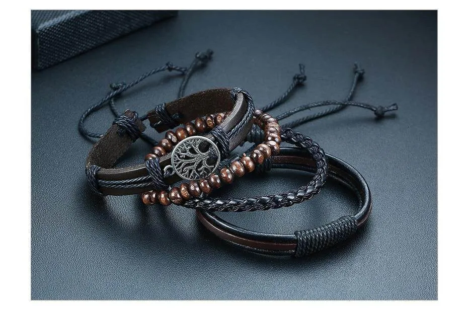 Mens Wristbands Vintage Style Tree Design Beaded Bracelets
