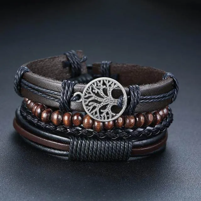 Mens Wristbands Vintage Style Tree Design Beaded Bracelets