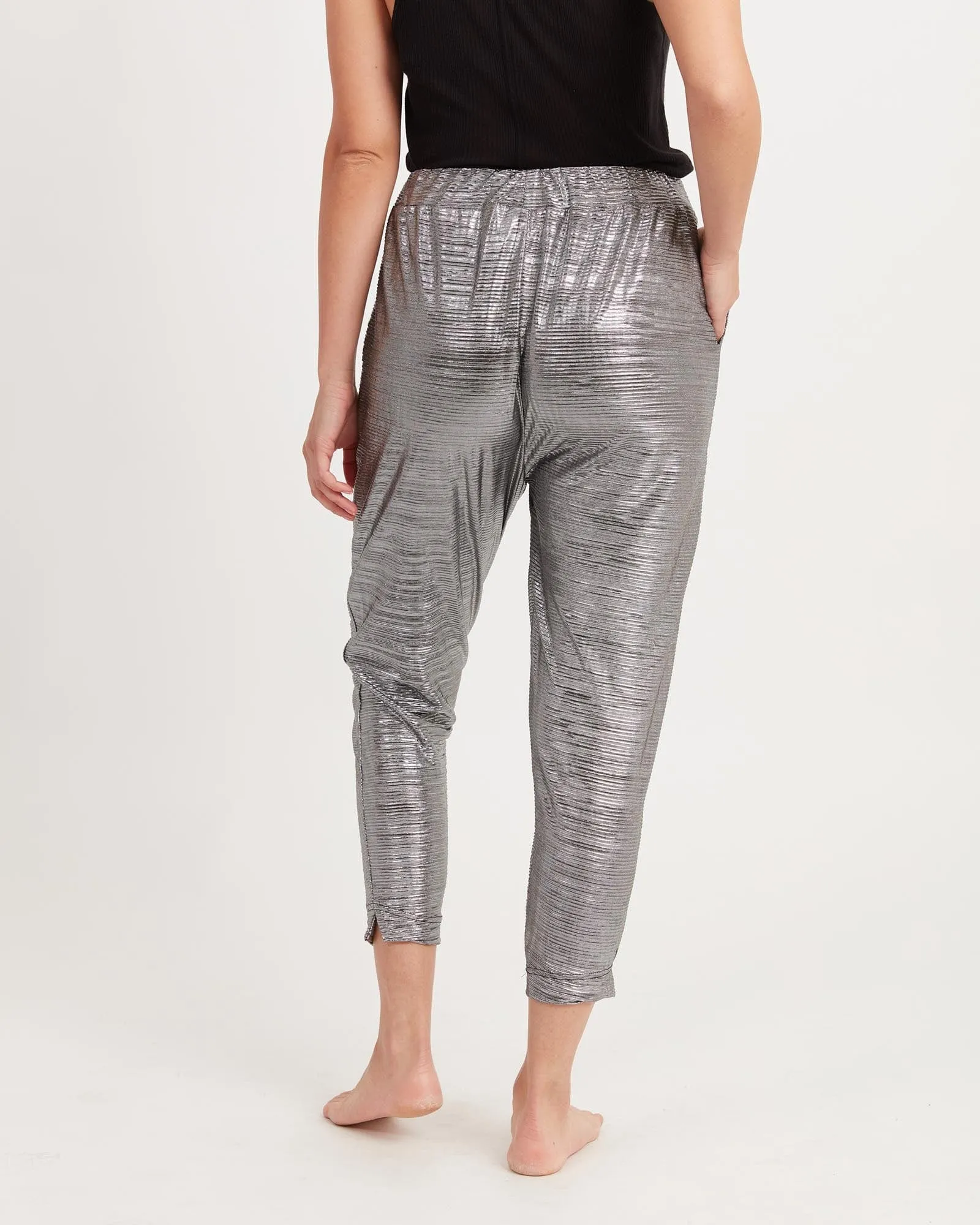 Metallic Silver Jogger Sweatpants