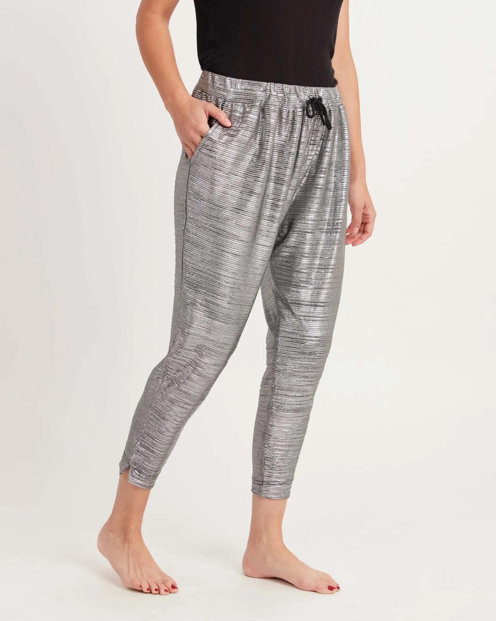 Metallic Silver Jogger Sweatpants