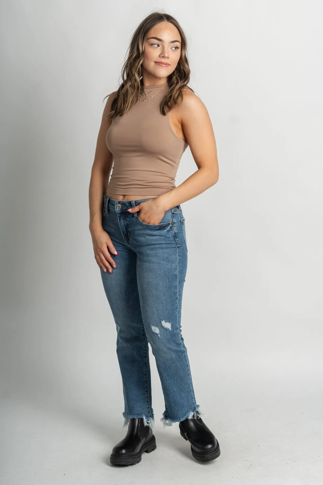 Modal high neck tank top taupe