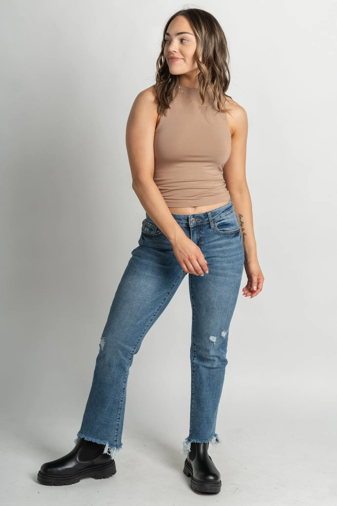 Modal high neck tank top taupe
