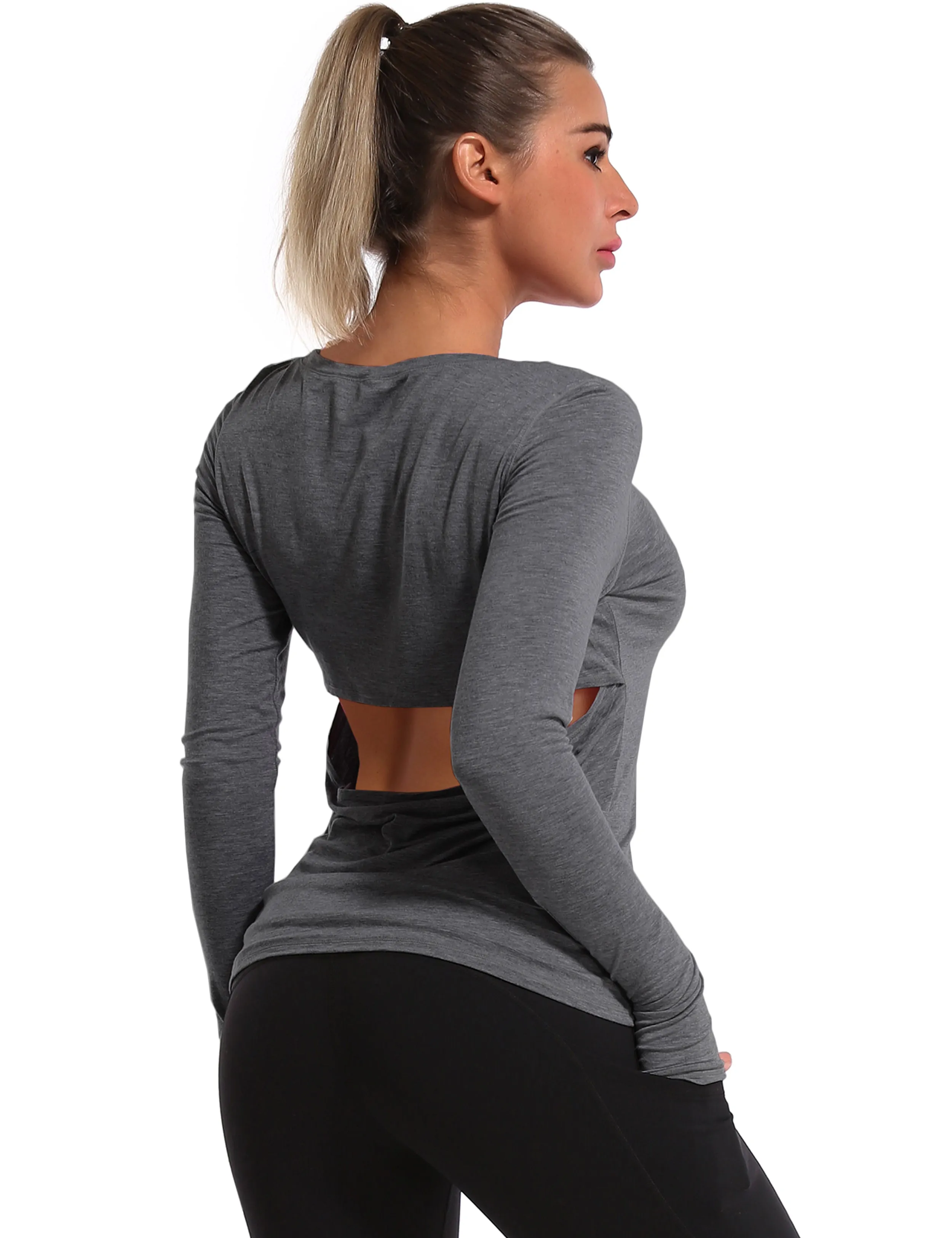 Open Back Long Sleeve Tops heathercharcoal_Jogging
