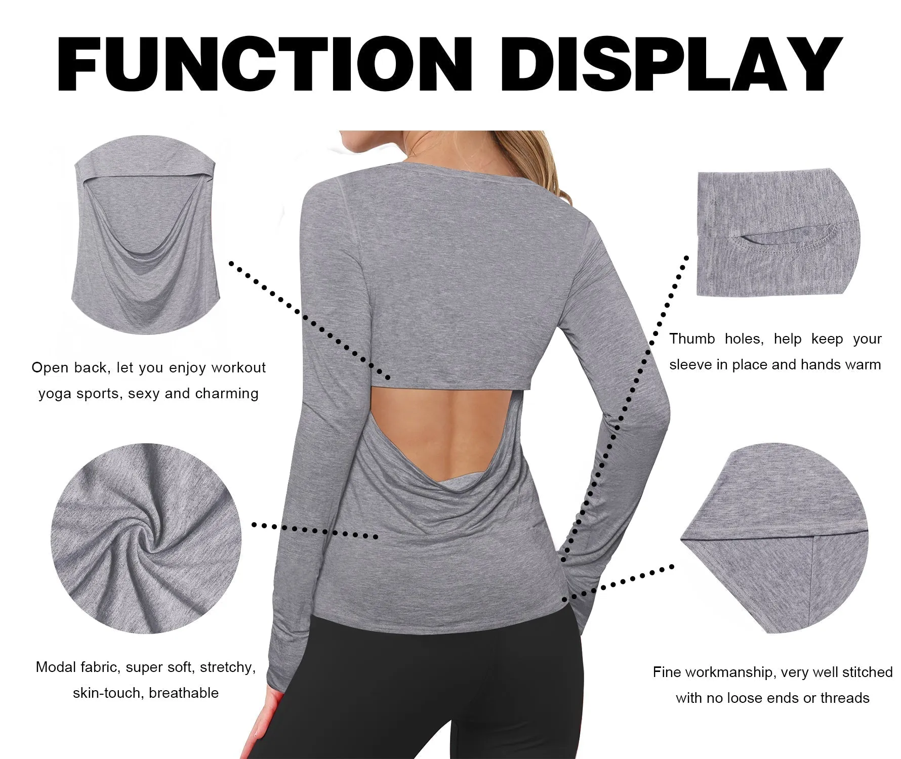 Open Back Long Sleeve Tops heathergray_Tall Size
