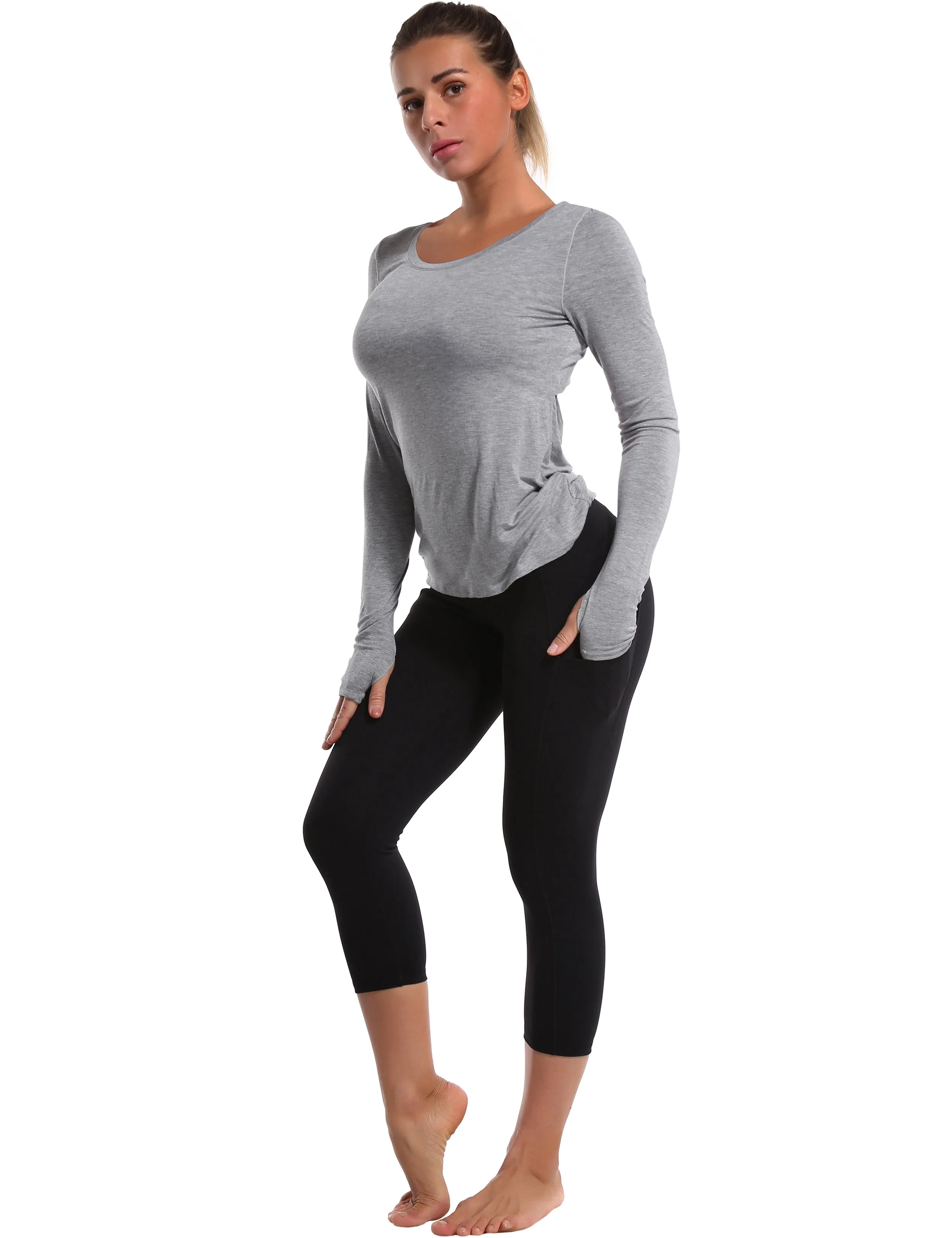 Open Back Long Sleeve Tops heathergray_Tall Size