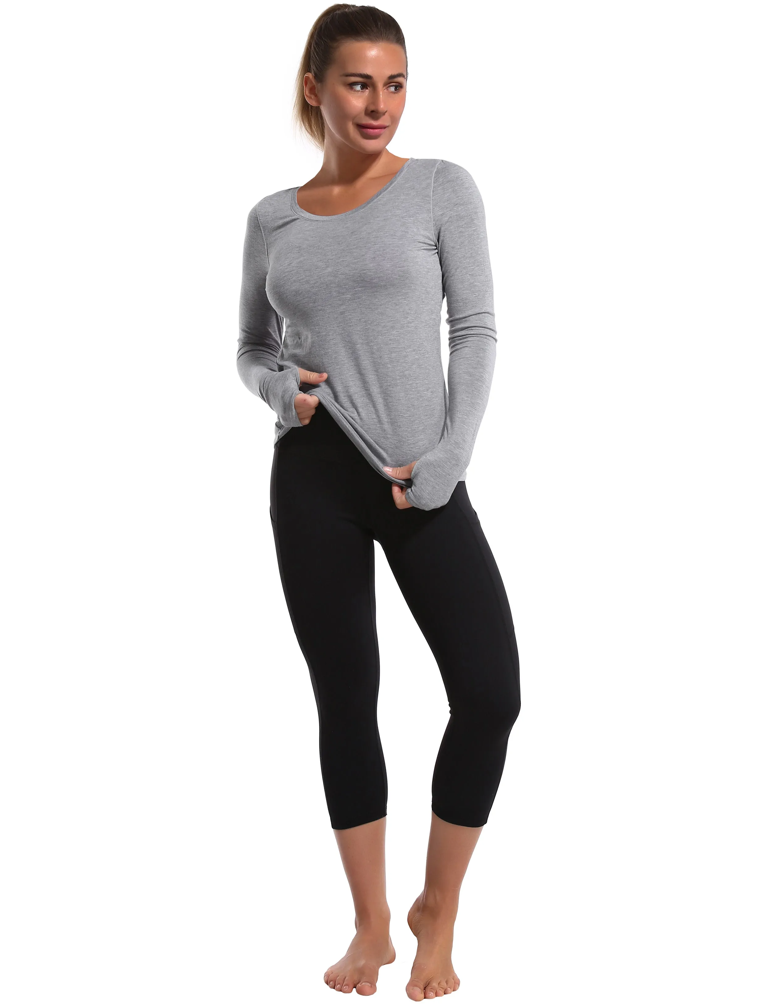 Open Back Long Sleeve Tops heathergray_Tall Size