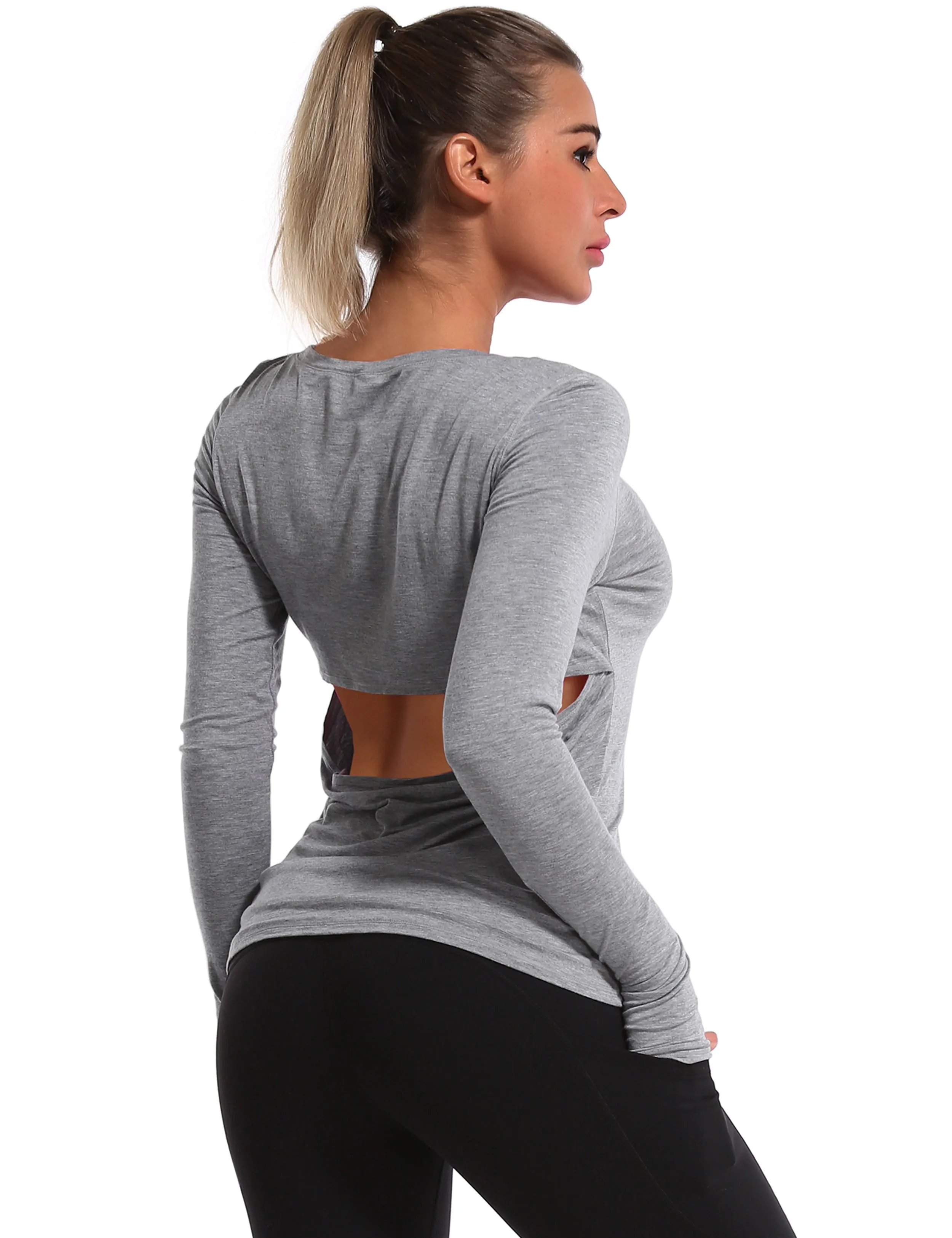 Open Back Long Sleeve Tops heathergray_Tall Size