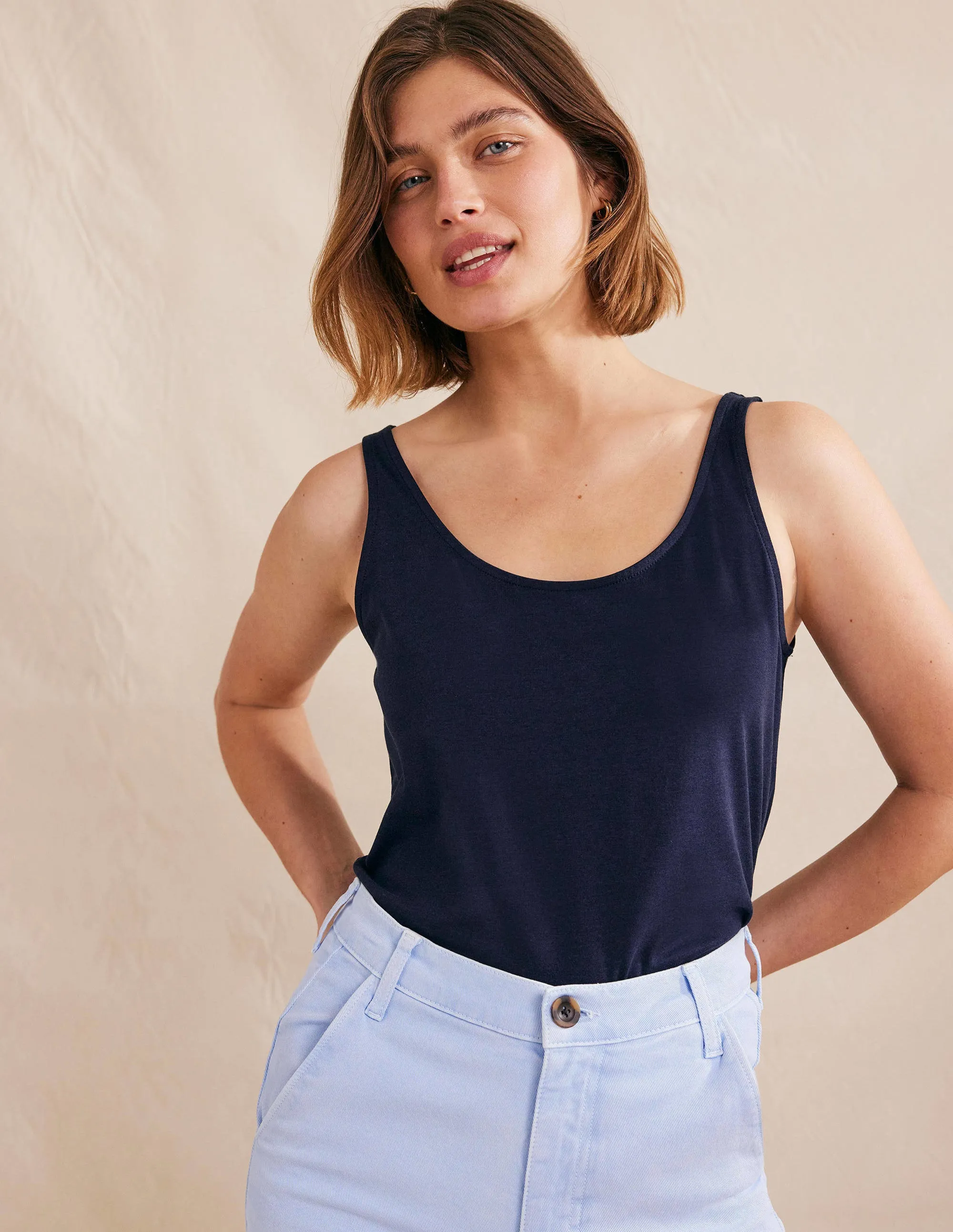 Open Back Tank Top-Navy