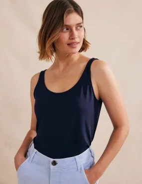 Open Back Tank Top-Navy