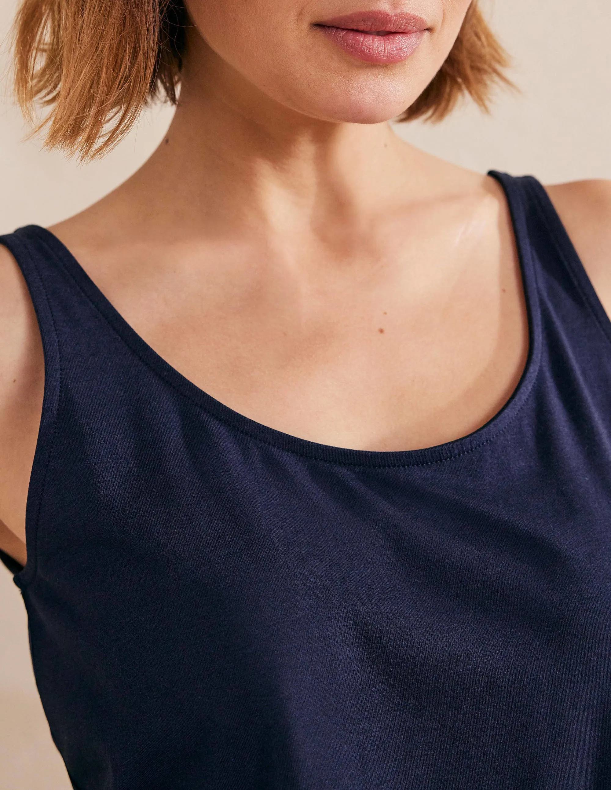 Open Back Tank Top-Navy