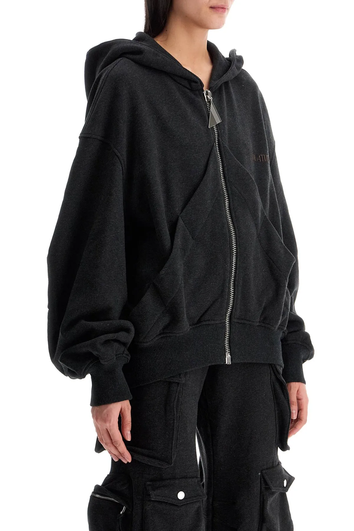 oversized black gradient zip hoodie 250WCF00015JJF007AA BLACK FADE/BROWN