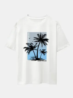 Palm Tree Sky Background Print Oversize T-Shirt