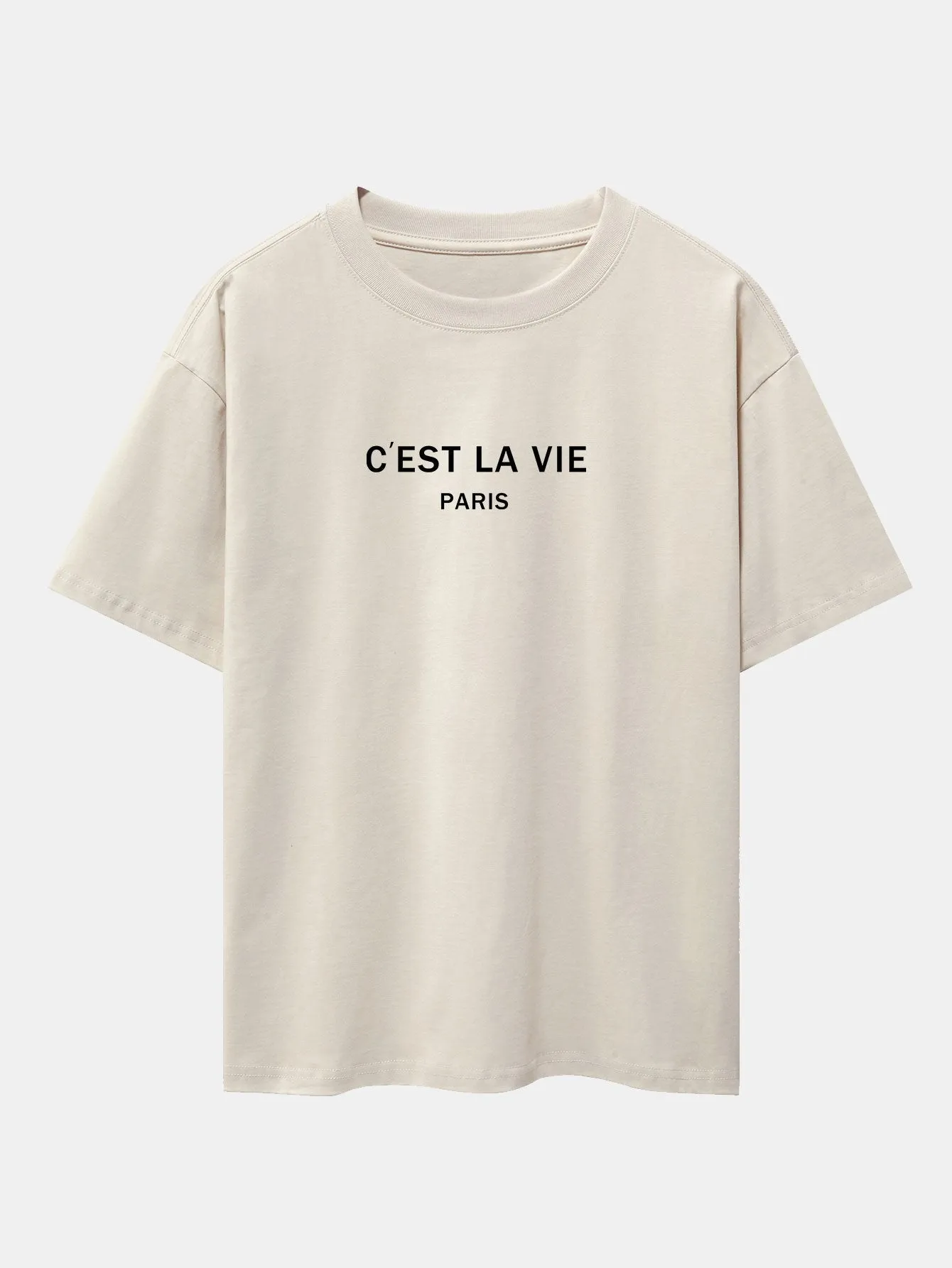 Paris Letter Print Dropped Shoulders Oversize T-Shirt & Sweat Shorts