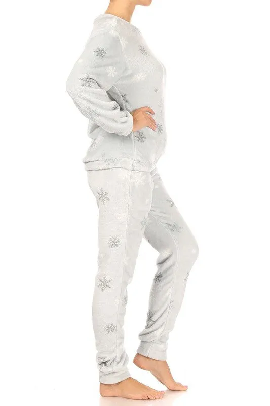 Plush Faux Fur Snowflake Pajama Top
