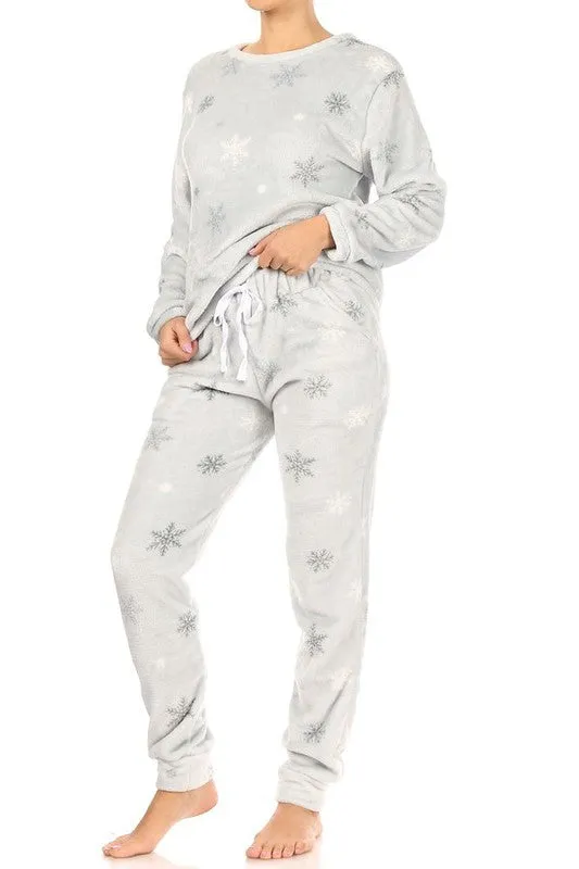 Plush Faux Fur Snowflake Pajama Top