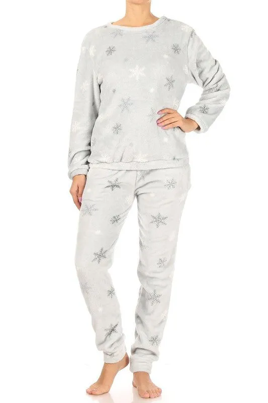 Plush Faux Fur Snowflake Pajama Top