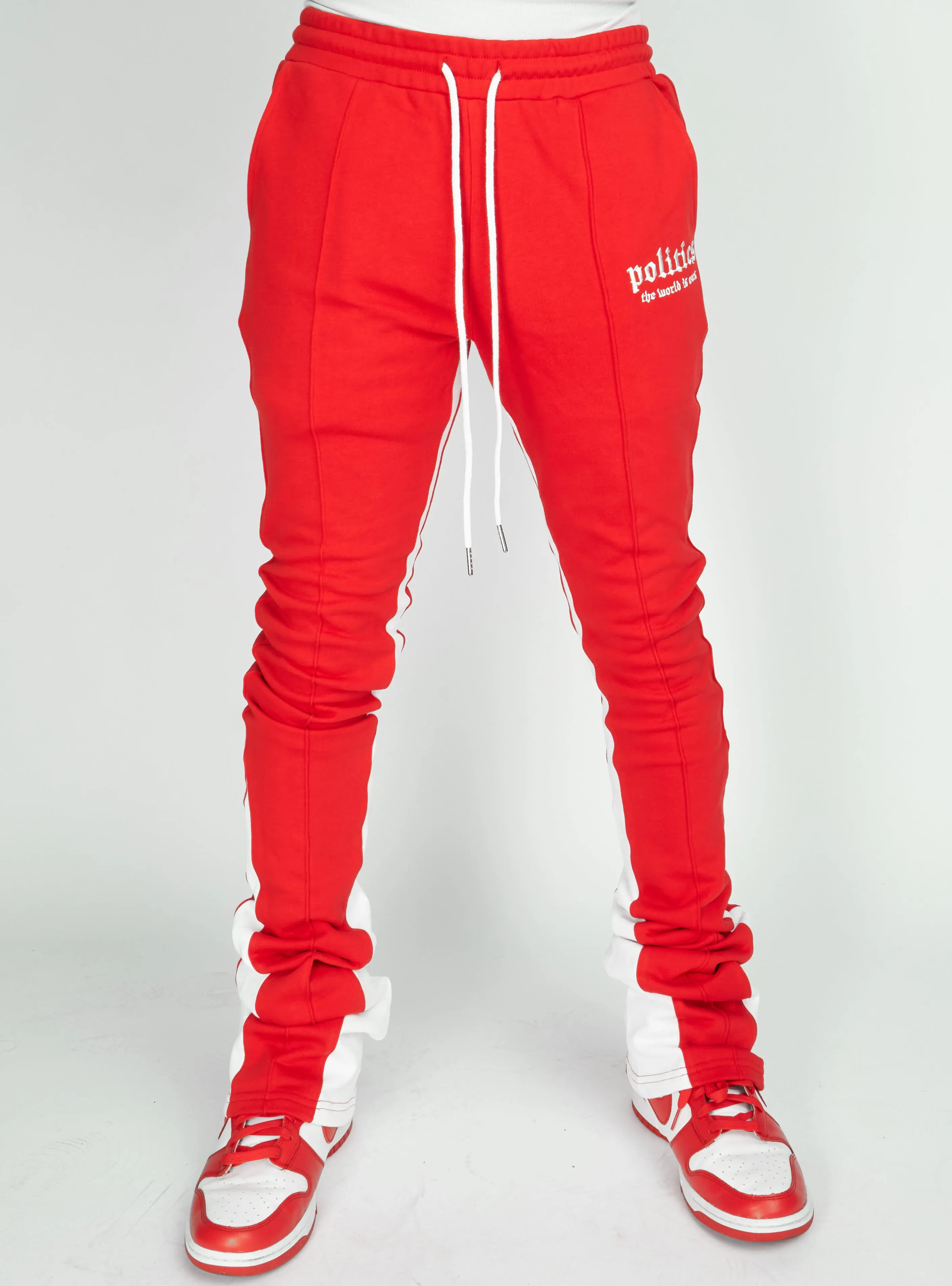 Politics Super Stacked Sweatpants - Red And White - Foster701