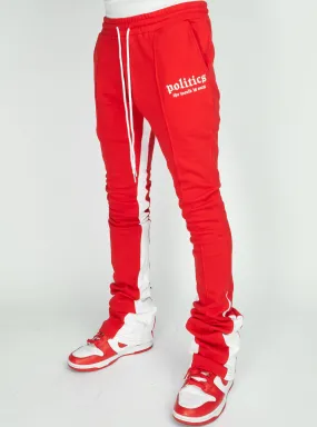 Politics Super Stacked Sweatpants - Red And White - Foster701
