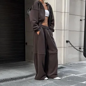 PUSS Street Style Hip-Hop Hoodie & Sweatpants Set for Women, Casual Loose-Fit Tracksuit