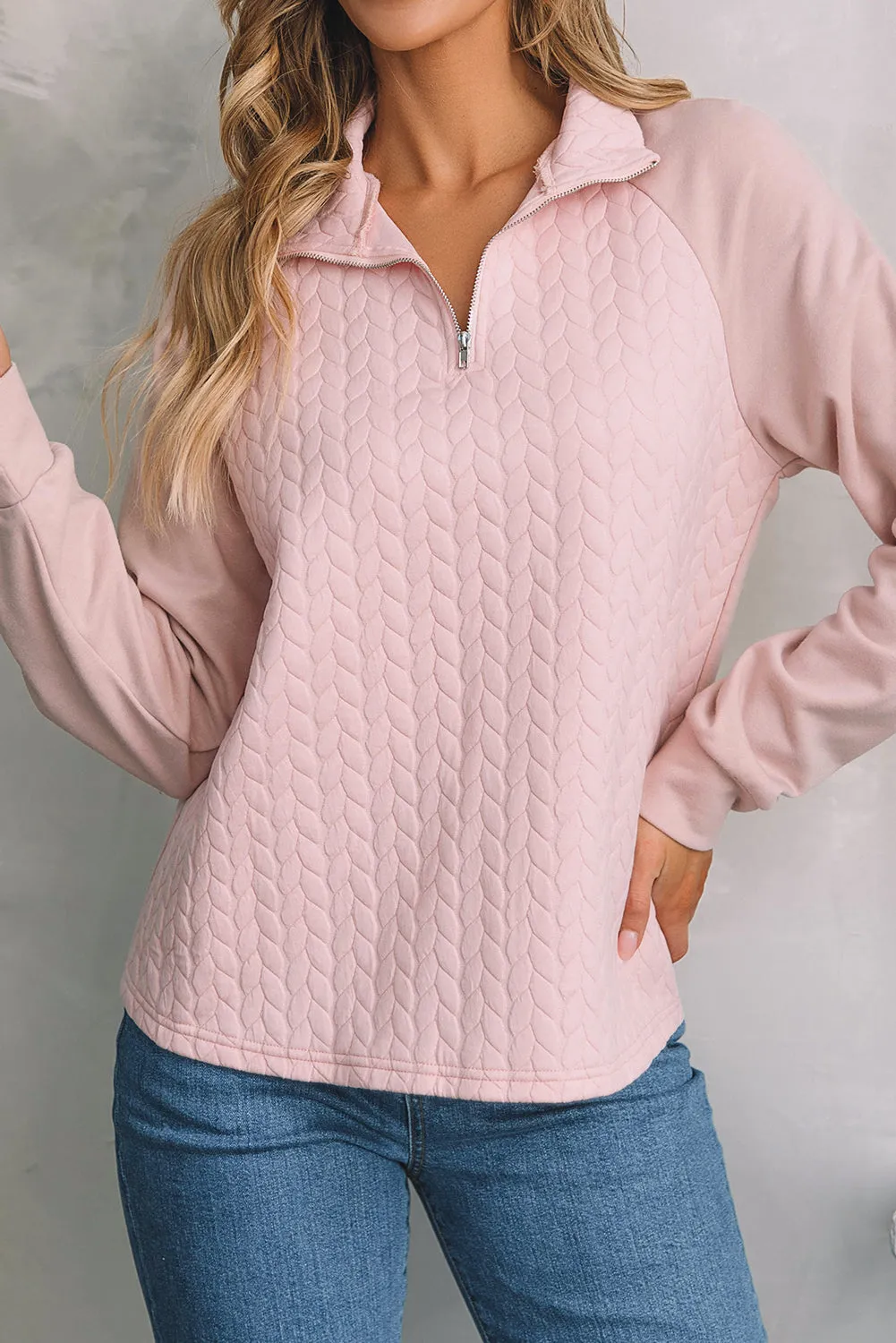 Quarter Zip Raglan Sleeve Sweatshirt