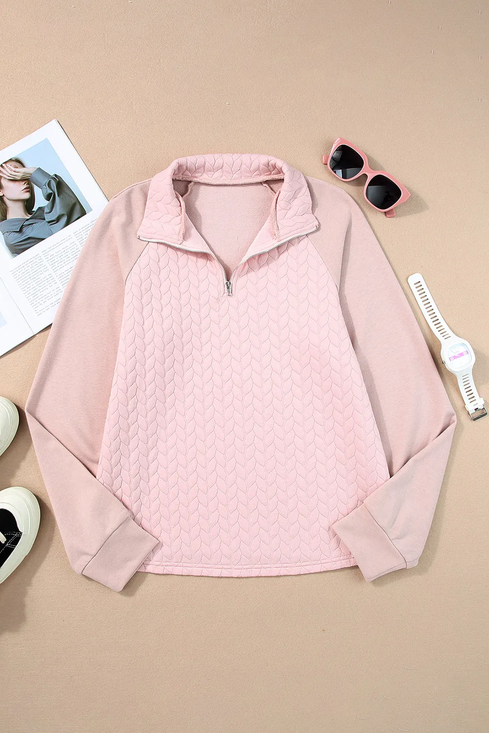 Quarter Zip Raglan Sleeve Sweatshirt