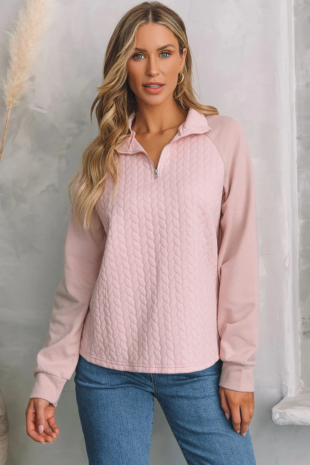 Quarter Zip Raglan Sleeve Sweatshirt