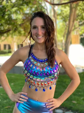 Rhinestone Festival Top, Rave Top, Body Chain Halter top