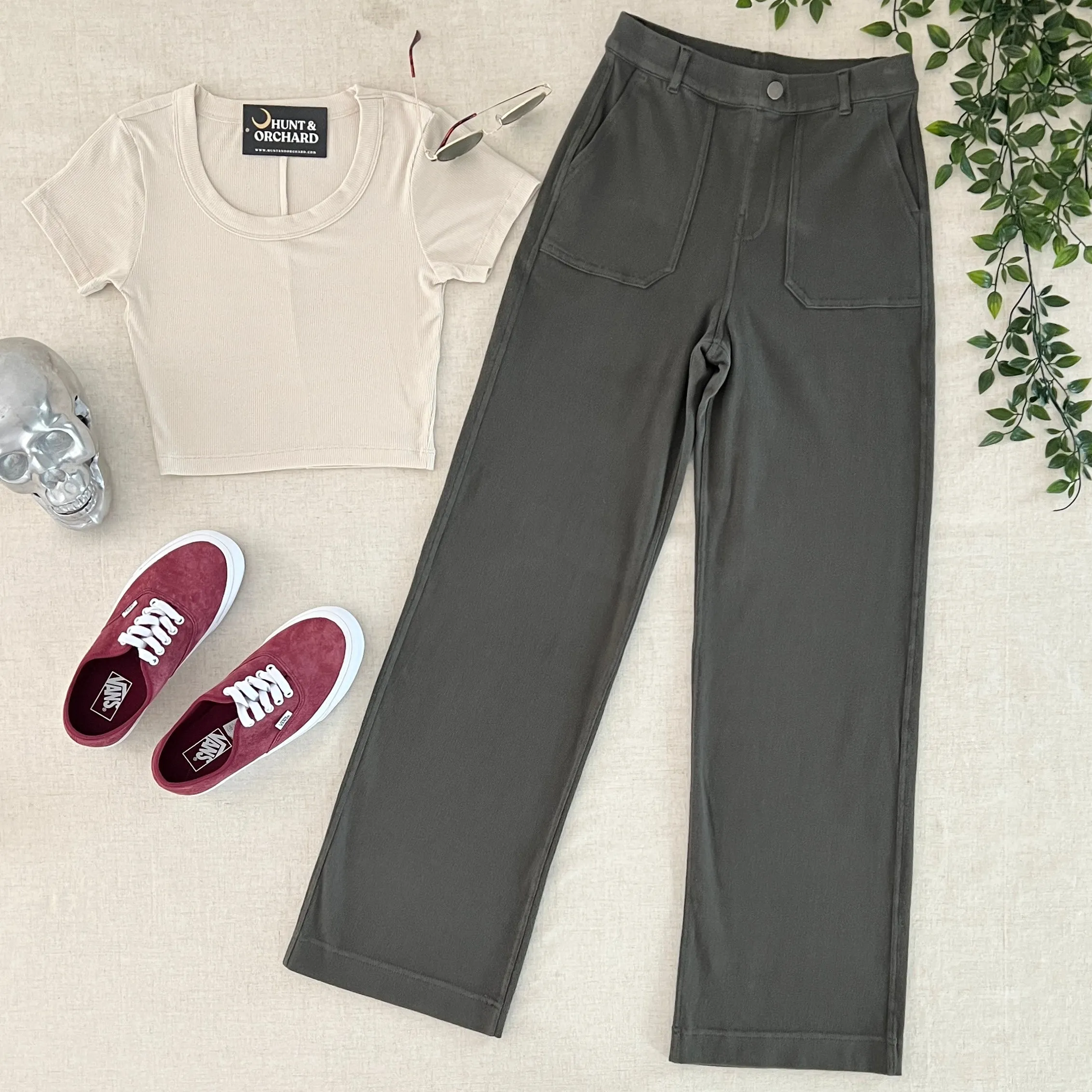 Ribbed Scoop Neck Crop Tee - Ivory