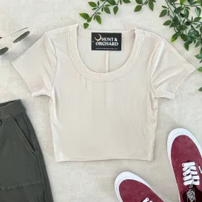 Ribbed Scoop Neck Crop Tee - Ivory