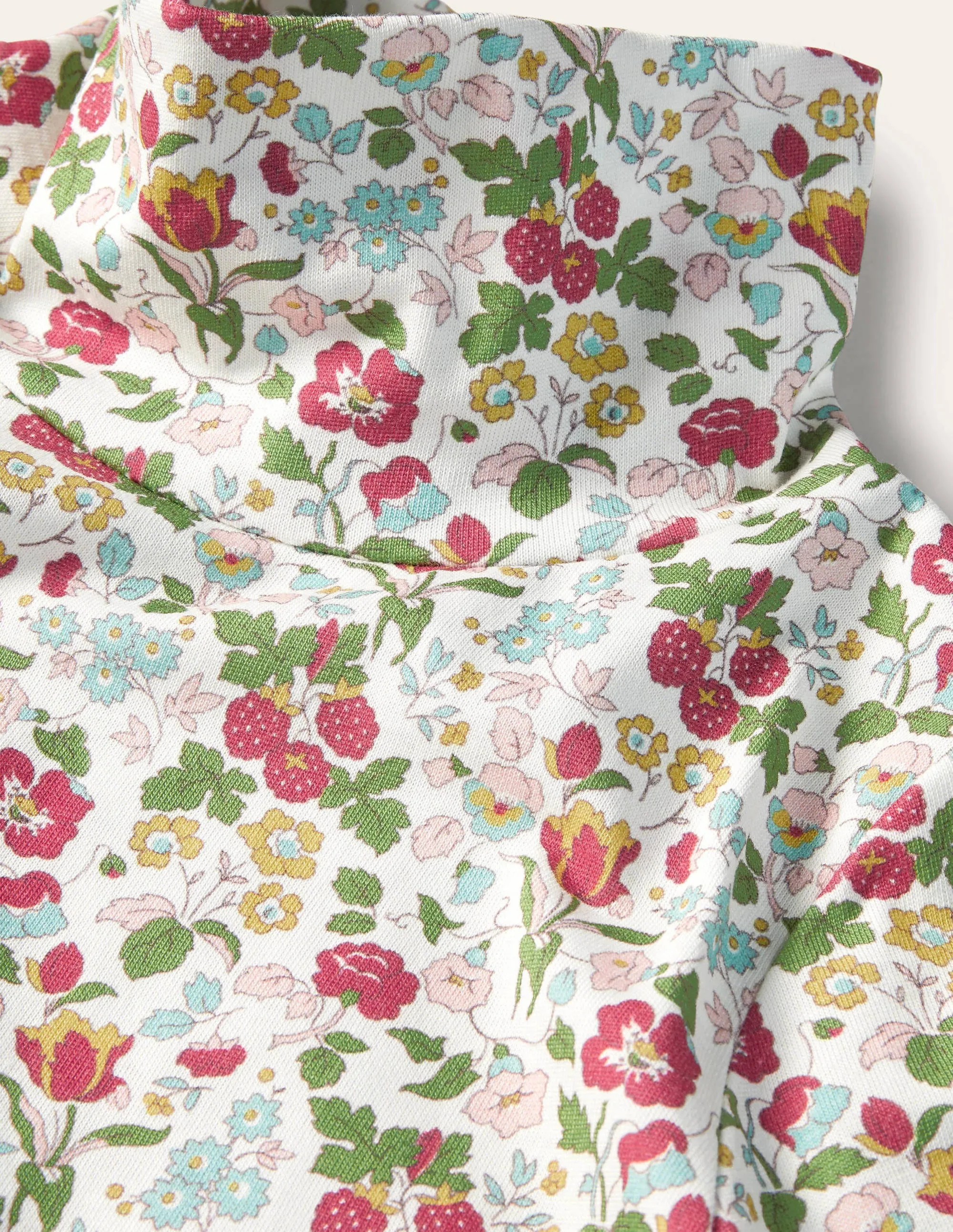 Roll Neck Supersoft T-shirt-Ivory Autumn Berry Floral