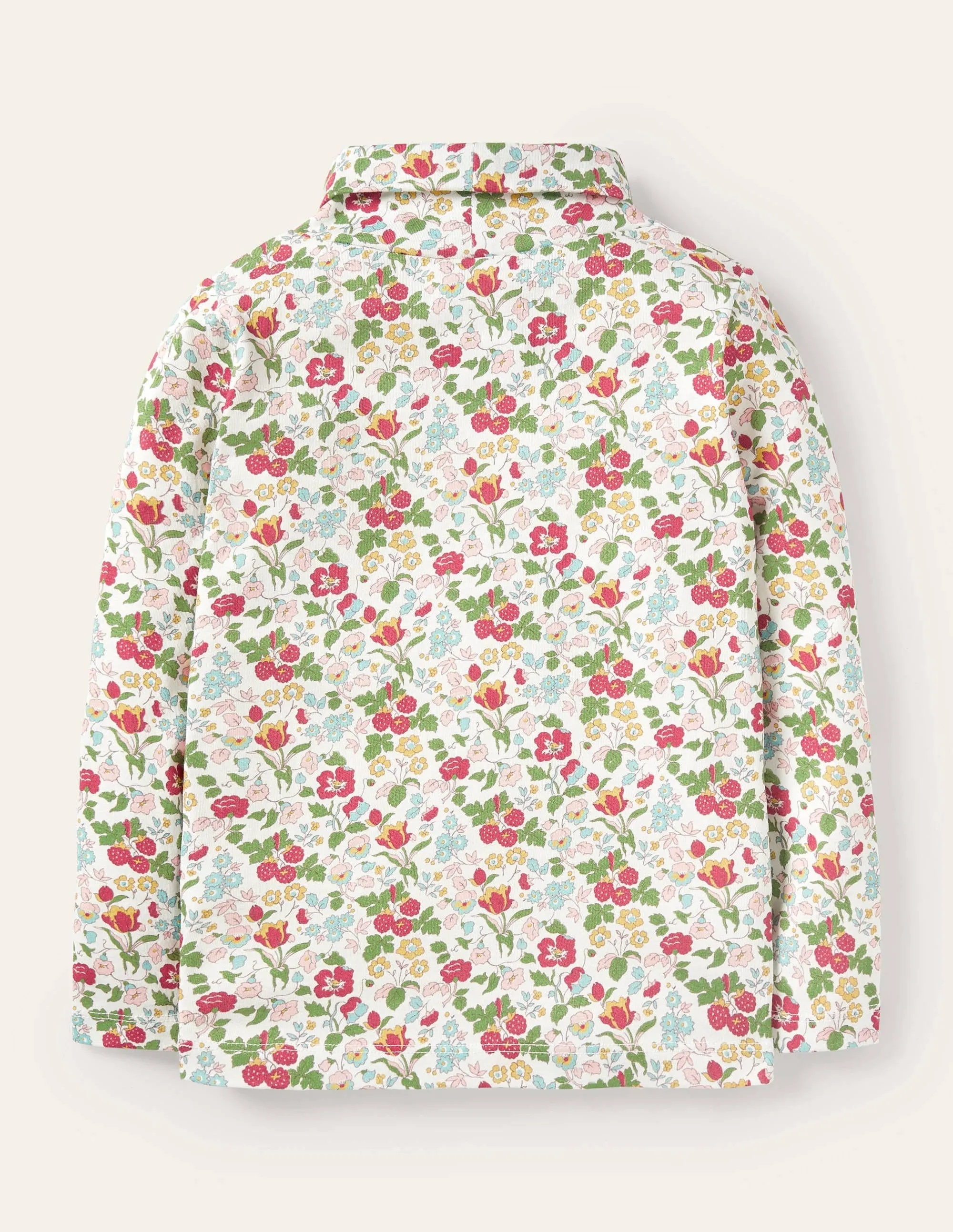 Roll Neck Supersoft T-shirt-Ivory Autumn Berry Floral