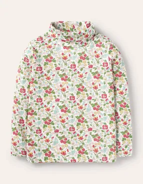 Roll Neck Supersoft T-shirt-Ivory Autumn Berry Floral