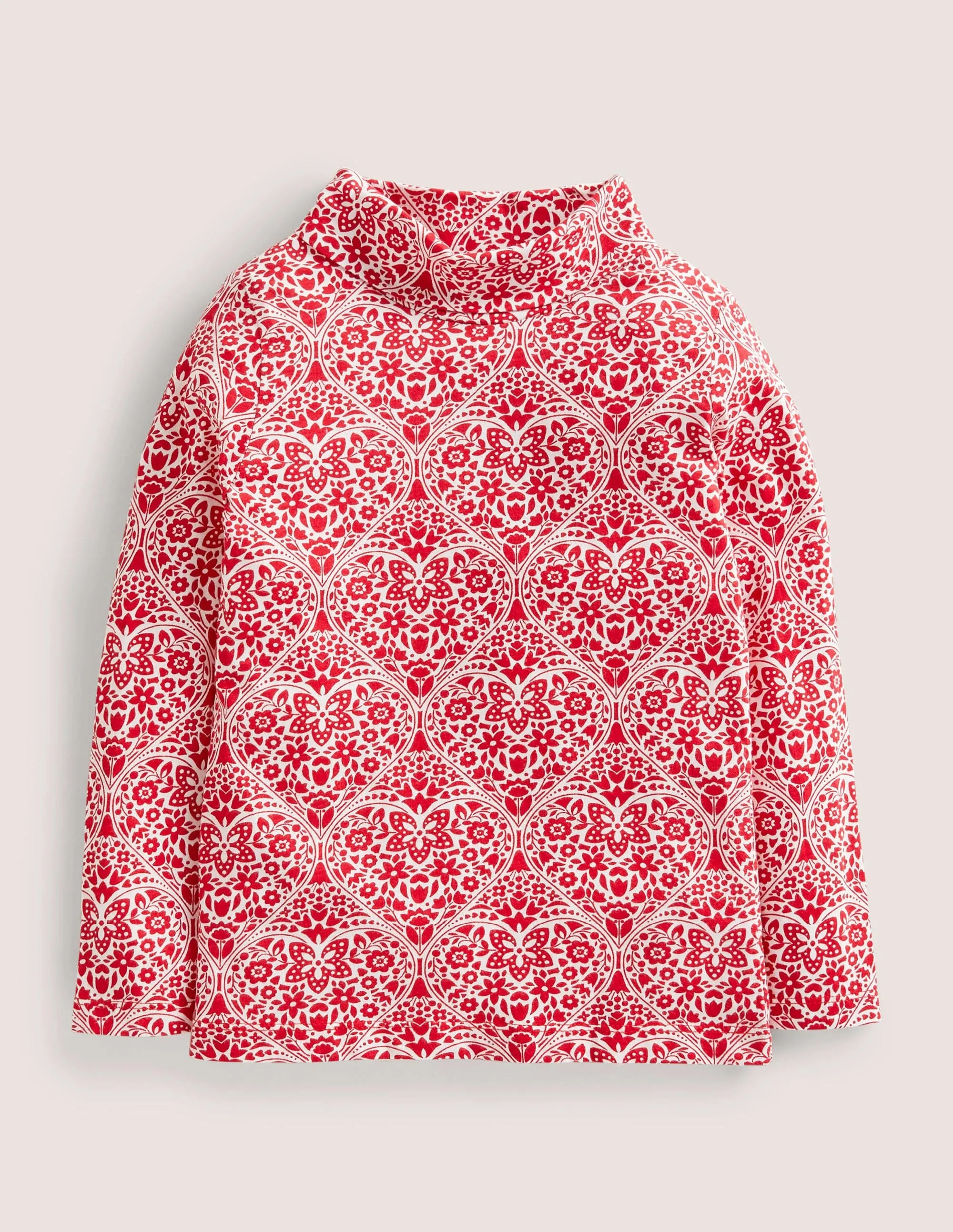 Roll Neck Supersoft T-shirt-Rockabilly Red Folk Hearts