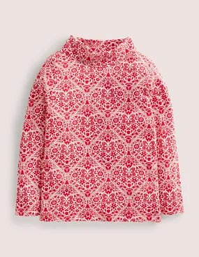 Roll Neck Supersoft T-shirt-Rockabilly Red Folk Hearts